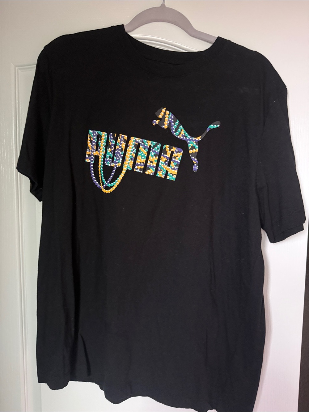 Puma Black Tee with Multicolor Rhinestone Logo and Bead Accents